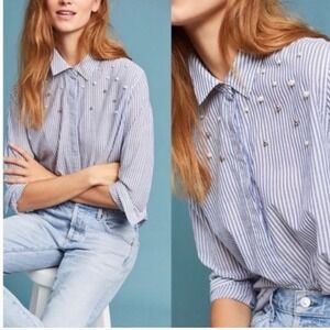 RAILS Taylor Embellished Striped Shirt in Florence Stripe Studded Pearls